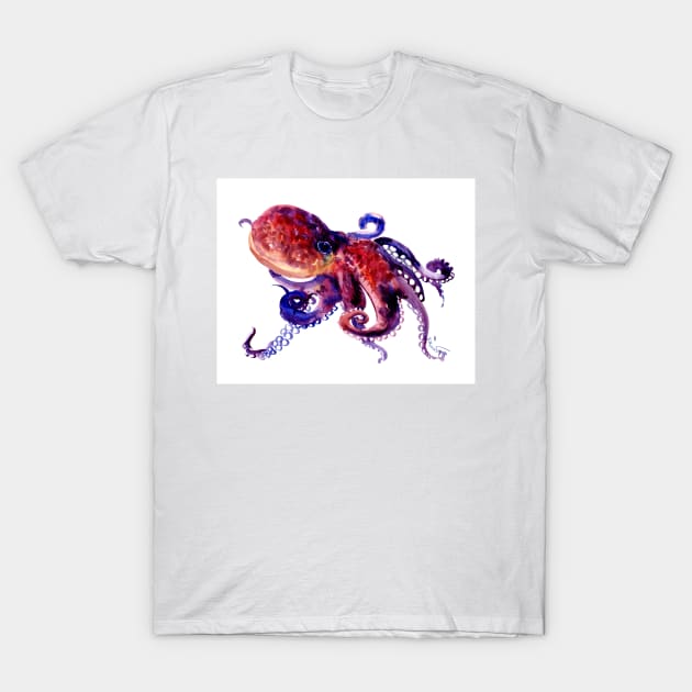 Octopus, Red Purple Ocotpus Artwork T-Shirt by surenart